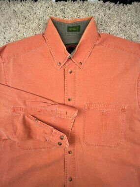 Vintage Boston Traders Shirt Adult Large Solid Orange Button Up Mens Long Sleeve